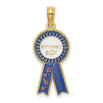 Load image into Gallery viewer, 14K Yellow Gold Enamel BIRTHDAY BOY Blue RIBBON Charm Pendant
