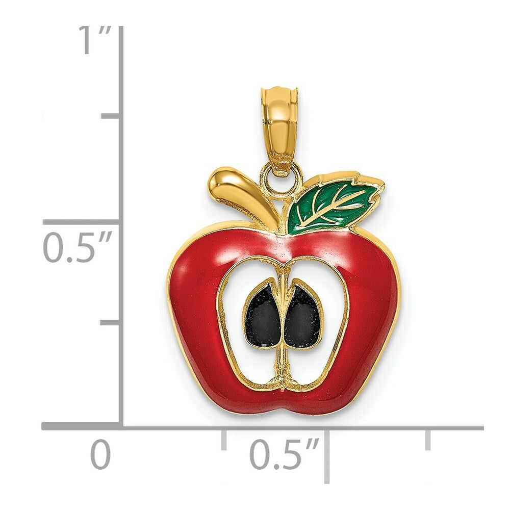 14K Yellow Gold With Enamel 2-D Cut-Out Apple Charm Pendant