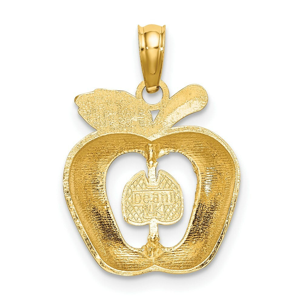 14K Yellow Gold With Enamel 2-D Cut-Out Apple Charm Pendant