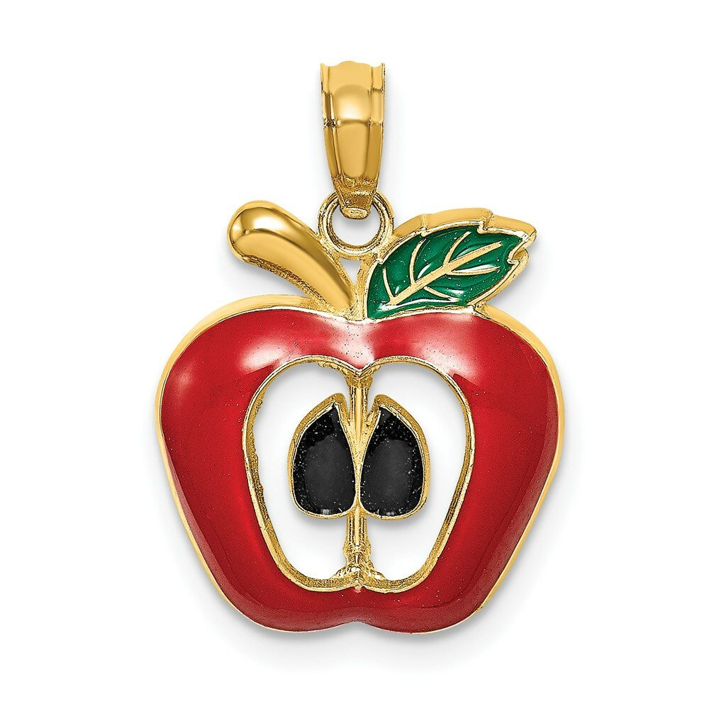 14K Yellow Gold With Enamel 2-D Cut-Out Apple Charm Pendant