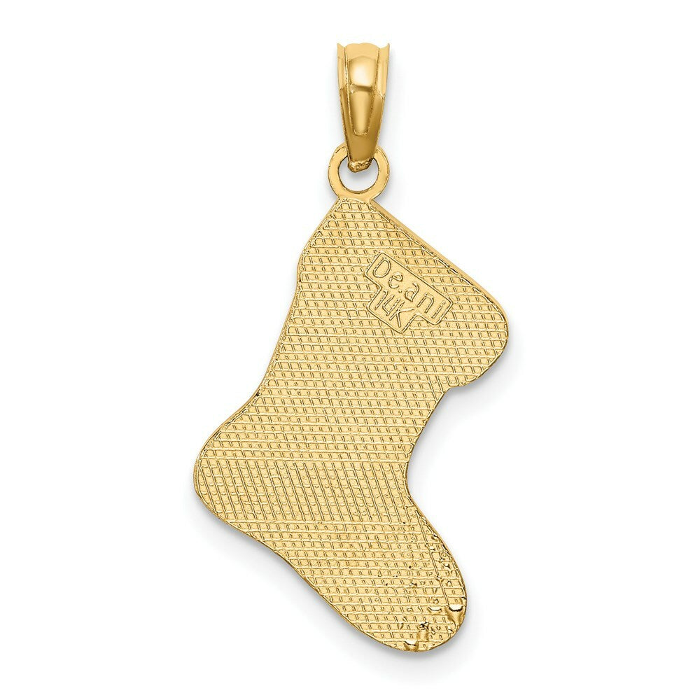 14K Yellow Gold 2-D & Enamel HO HO HO Christmas Stocking Charm Pendant