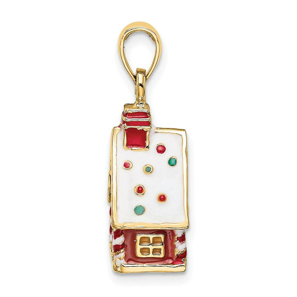 14K Yellow Gold 3-D Enamel Gingerbread HOUSE Charm Pendant