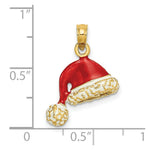 Load image into Gallery viewer, 14K Yellow Gold 3-D With Red &amp; White Enamel SANTA HAT Charm Pendant
