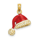 Load image into Gallery viewer, 14K Yellow Gold 3-D With Red &amp; White Enamel SANTA HAT Charm Pendant
