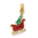 Load image into Gallery viewer, 14K Yellow Gold 3-D Enamel SLEIGH With CHRISTMAS TREE INSIDE Charm Pendant
