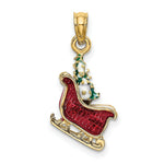 Load image into Gallery viewer, 14K Yellow Gold 3-D Enamel SLEIGH With CHRISTMAS TREE INSIDE Charm Pendant
