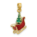 Load image into Gallery viewer, 14K Yellow Gold 3-D Enamel SLEIGH With CHRISTMAS TREE INSIDE Charm Pendant
