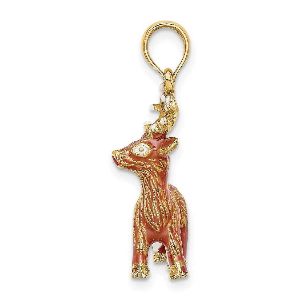 14K Yellow Gold 3-D Enamel RUDOLPH THE RED NOSE REINDEER Charm Pendant