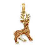 Load image into Gallery viewer, 14K Yellow Gold 3-D Enamel RUDOLPH THE RED NOSE REINDEER Charm Pendant
