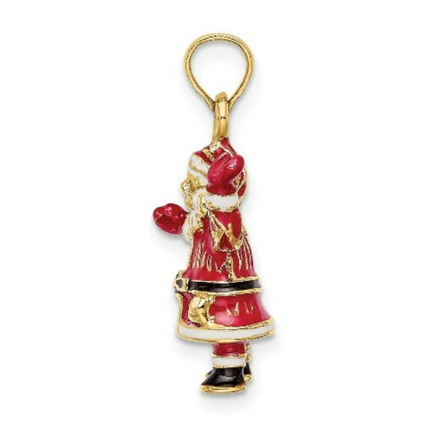 14K Yellow Gold 3-D Enamel SANTA Charm Pendant