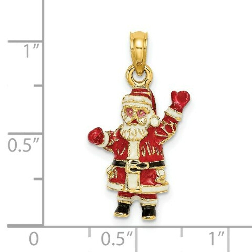 14K Yellow Gold 3-D Enamel SANTA Charm Pendant