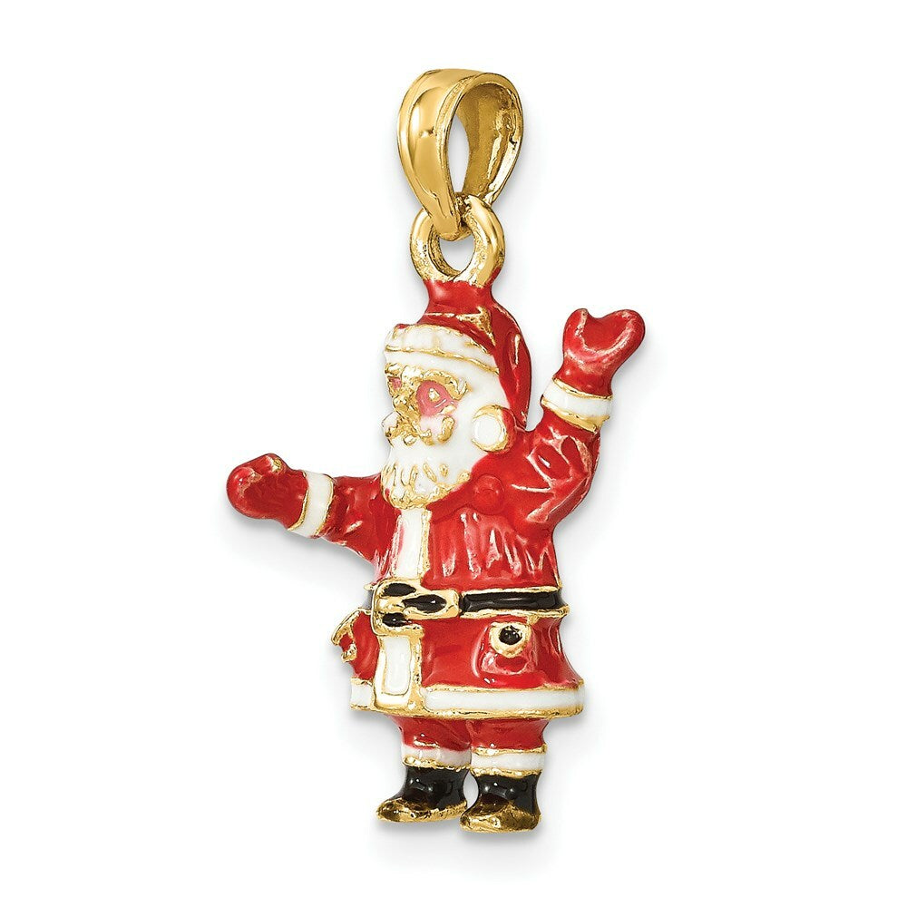 14K Yellow Gold 3-D Enamel SANTA Charm Pendant