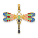 Load image into Gallery viewer, 14K Yellow Gold Multi Color Enamel Dragonfly Charm Pendant
