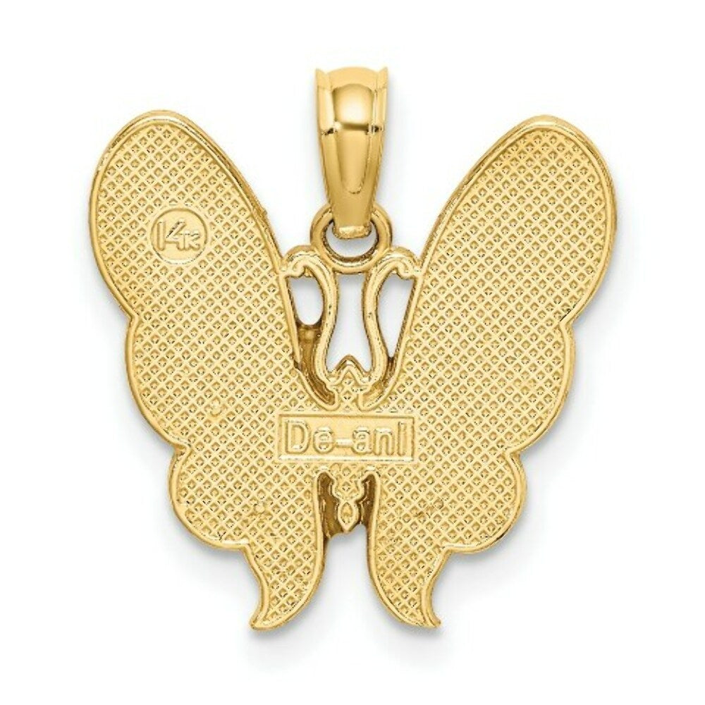 14K Yellow Gold With Multi-Color Enamel Butterfly Charm Pendant