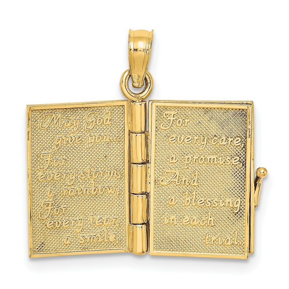 14K Yellow Gold 3-D Moveable Enameled An Irish Prayer Book With CLover Charm Pendant