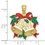Load image into Gallery viewer, 14K Yellow Gold Enamel HOLIDAY BELLS &amp; HOLLY Charm Pendant
