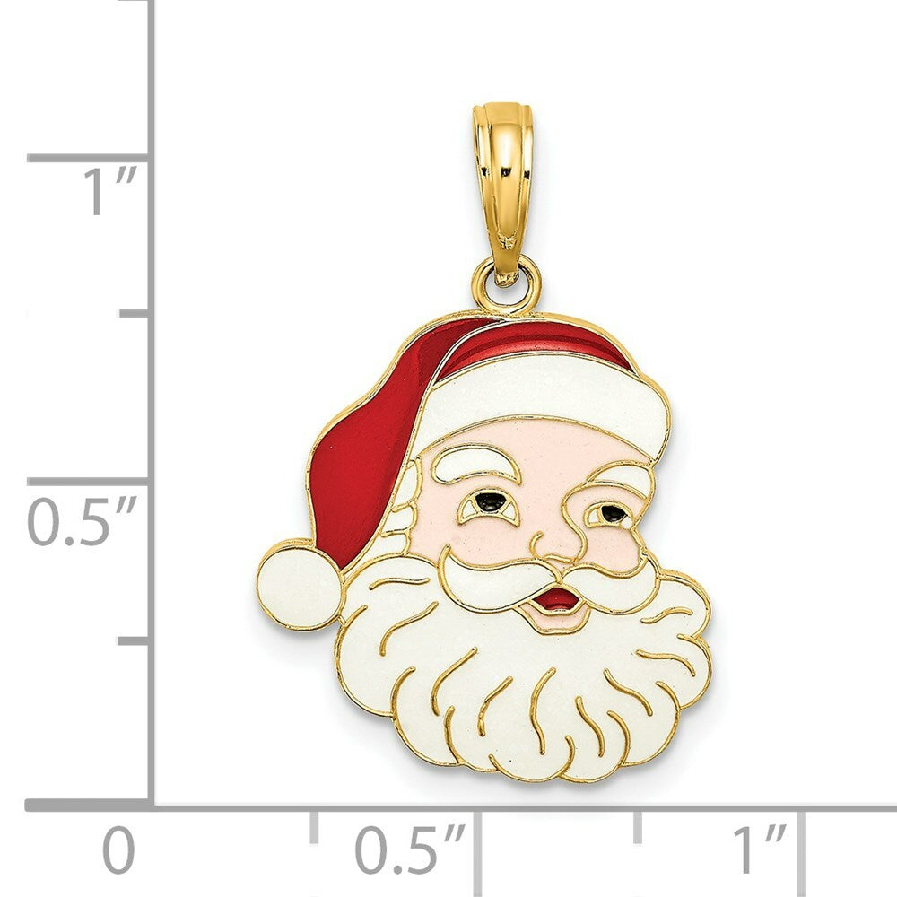 14K Yellow Gold With Enamel SANTA FACE Charm Pendant