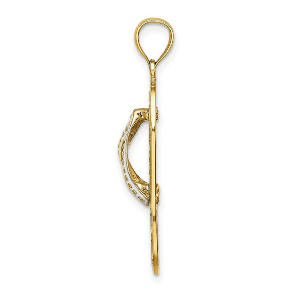 14K Yellow Gold Multi Heart Flip-Flop With White Enamel Charm Pendant