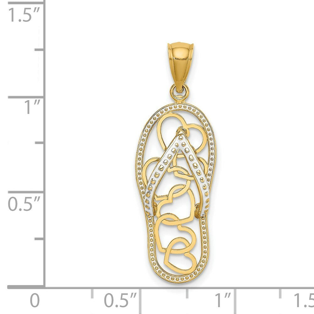 14K Yellow Gold Multi Heart Flip-Flop With White Enamel Charm Pendant