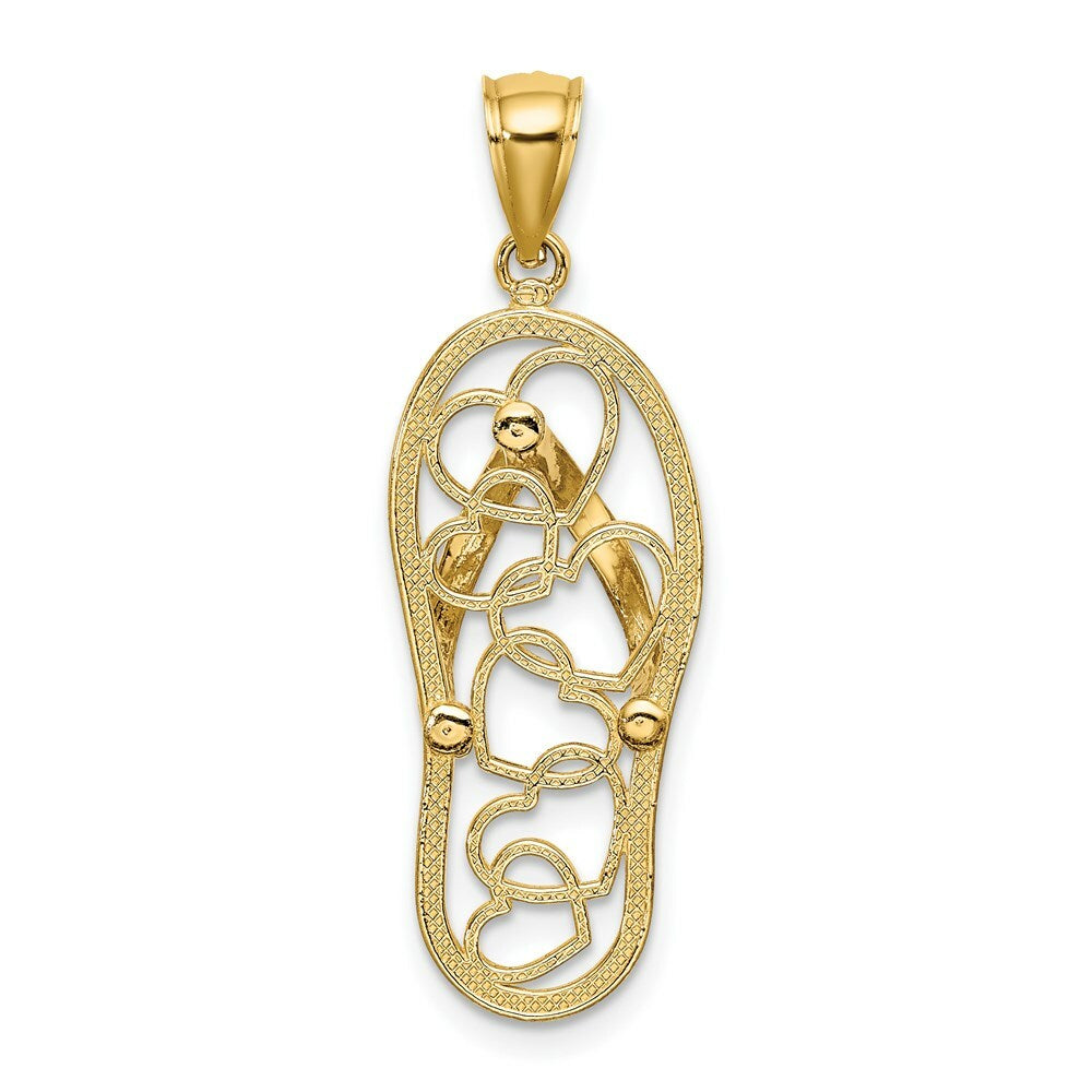 14K Yellow Gold Multi Heart Flip-Flop With White Enamel Charm Pendant