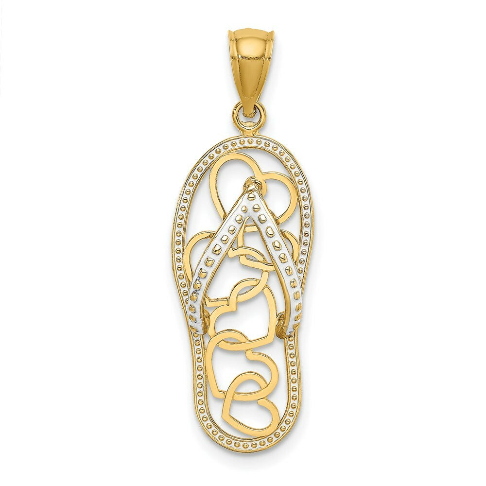 14K Yellow Gold Multi Heart Flip-Flop With White Enamel Charm Pendant