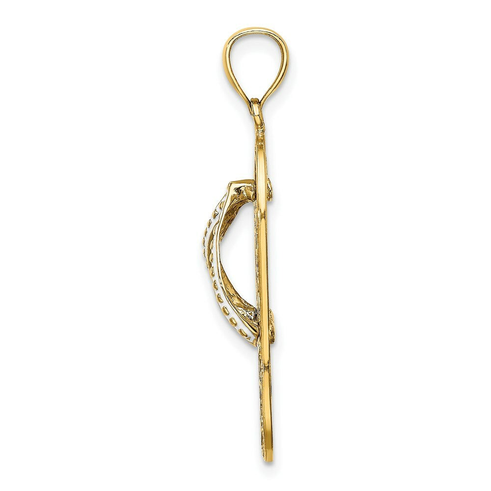 14K Yellow Gold Multi Heart Flip-Flop With Pink Enamel Charm Pendant