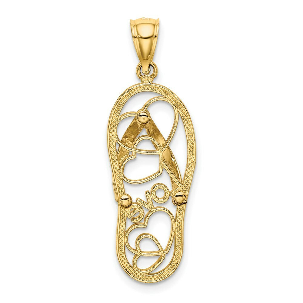14K Yellow Gold Multi Heart Love Flip-Flop With White Enamel Charm Pendant