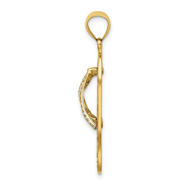 14K Yellow Gold Multi Heart Love Flip-Flop With Pink Enamel Charm Pendant