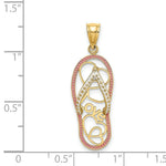 Load image into Gallery viewer, 14K Yellow Gold Multi Heart Love Flip-Flop With Pink Enamel Charm Pendant
