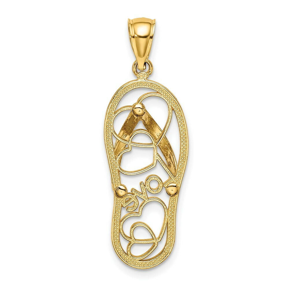 14K Yellow Gold Multi Heart Love Flip-Flop With Pink Enamel Charm Pendant