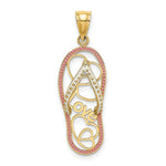 Load image into Gallery viewer, 14K Yellow Gold Multi Heart Love Flip-Flop With Pink Enamel Charm Pendant
