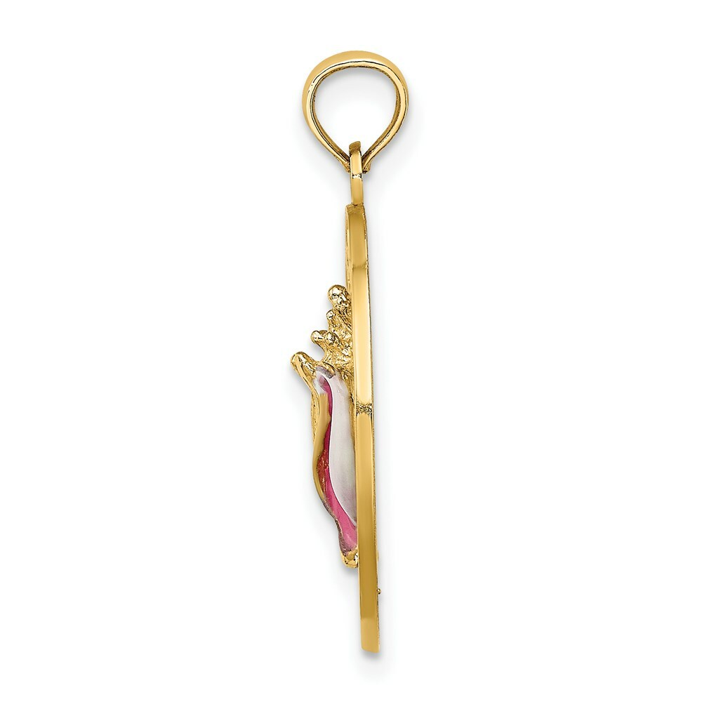 14K Yellow Gold SARASOTA Round Frame With Enamel Conch Shell Charm Pendant