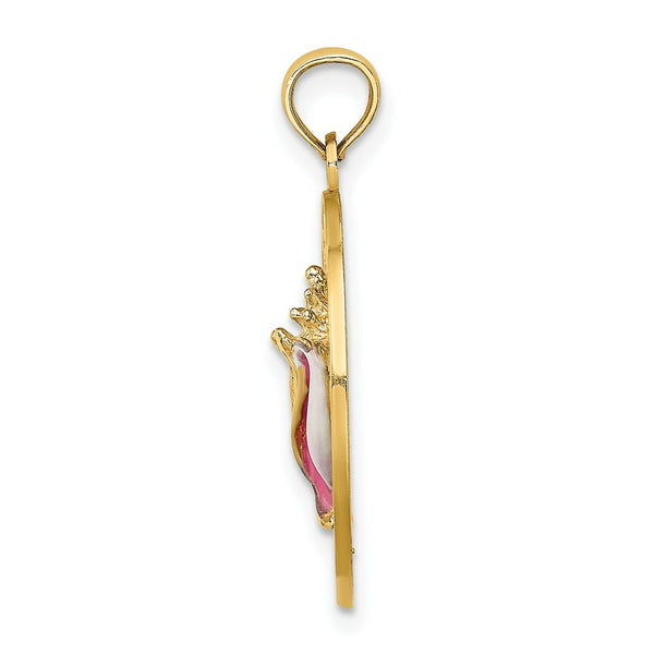 14K Yellow Gold SARASOTA Round Frame With Enamel Conch Shell Charm Pendant