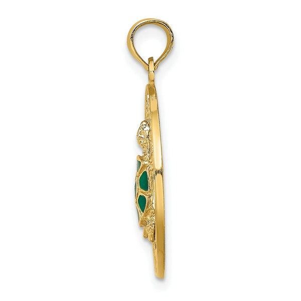 14K Yellow Gold SARASOTA ON ROUND FRAME With ENAMEL TURTLE Charm Pendant