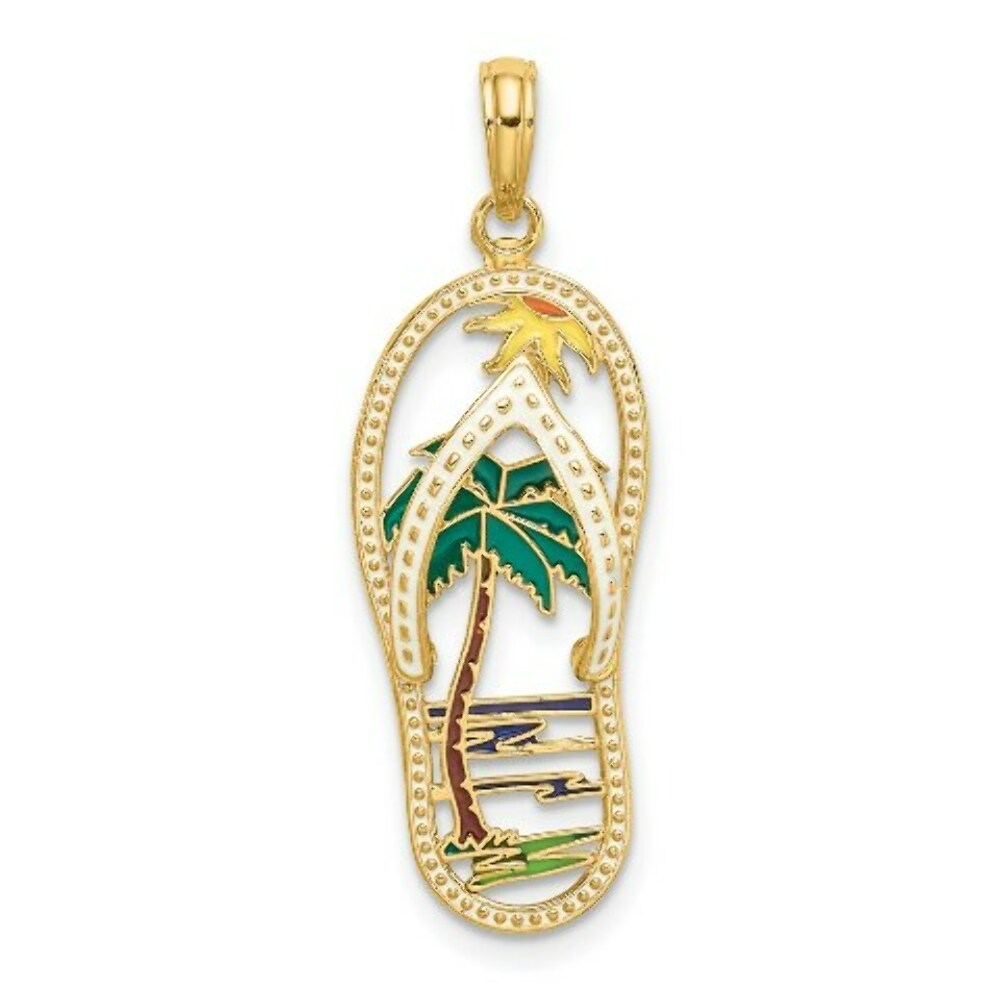 14K Yellow Gold Enamel Palm Tree Flip-Flop Charm Pendant