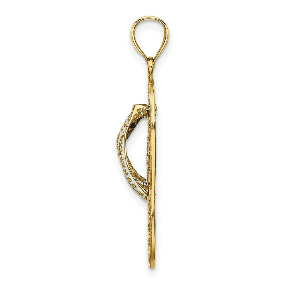 14K Yellow Gold Enamel Palm Tree Beach Scene Flip-Flop Charm Pendant