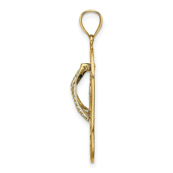 14K Yellow Gold Enamel Palm Tree Beach Scene Flip-Flop Charm Pendant