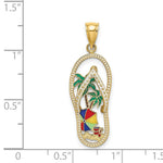 Load image into Gallery viewer, 14K Yellow Gold Enamel Palm Tree Beach Scene Flip-Flop Charm Pendant
