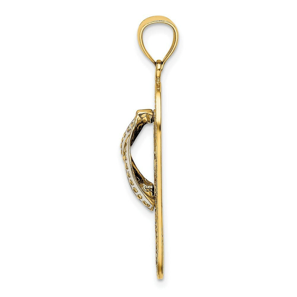14K Yellow Gold Enamel Dolphin Flip-Flop Charm Pendant