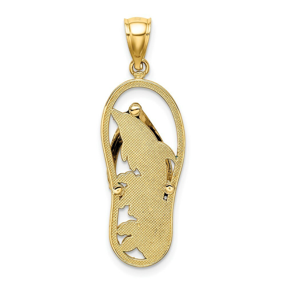 14K Yellow Gold Enamel Dolphin Flip-Flop Charm Pendant