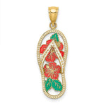 Load image into Gallery viewer, 14K Yellow Gold Enamel Red Hibiscus Flower Flip-Flop Charm Pendant
