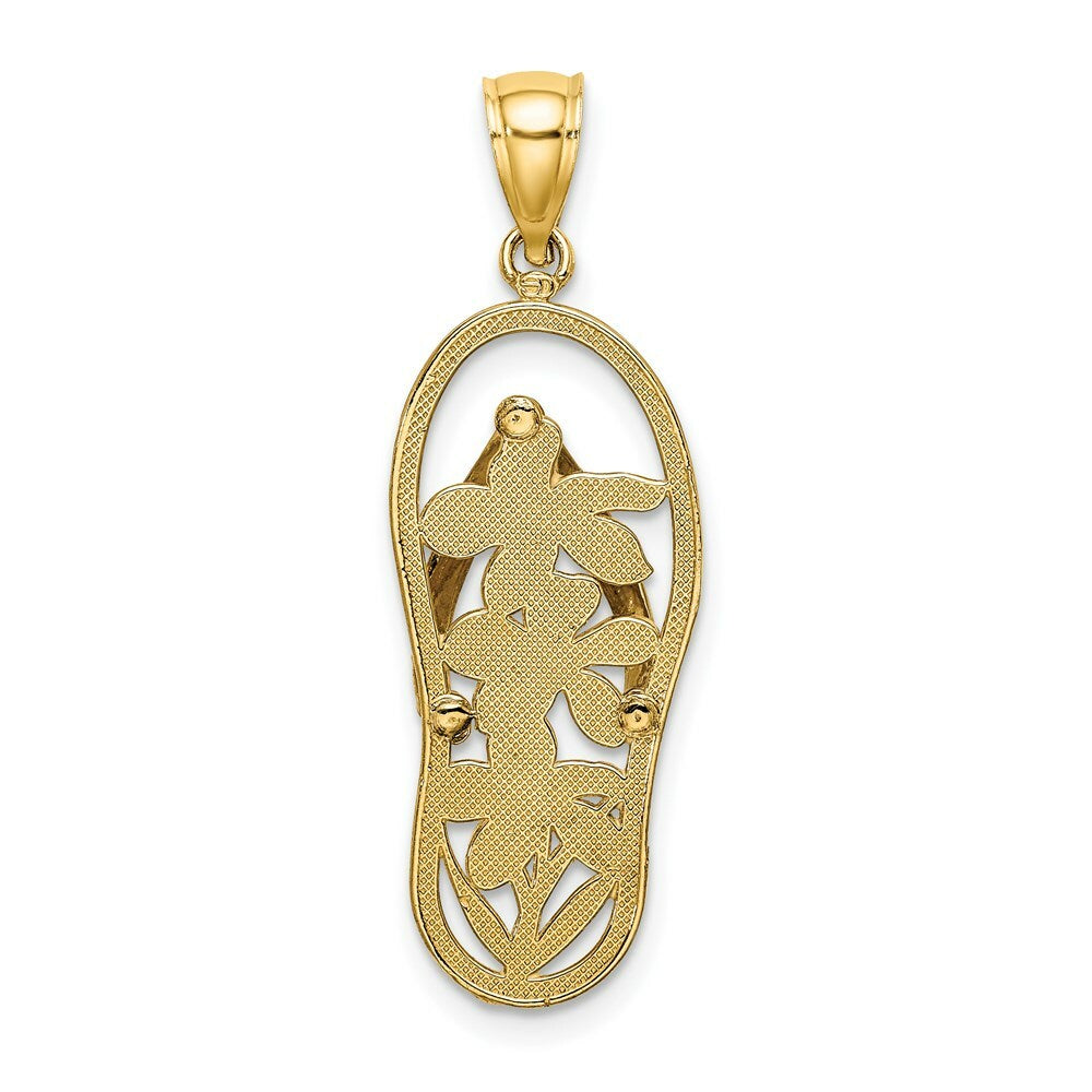 14K Yellow Gold Multi Color Enamel Flower Flip-Flop Charm Pendant