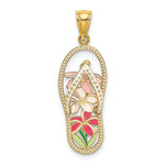 Load image into Gallery viewer, 14K Yellow Gold Multi Color Enamel Flower Flip-Flop Charm Pendant
