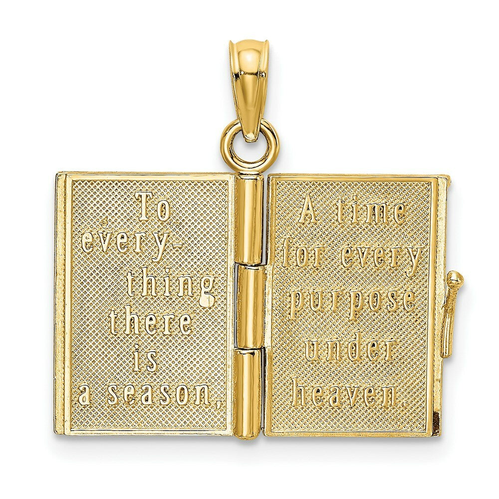 14K Yellow Gold 3-D With Enamel Ecclesiastes Book With Moveable Pages Charm Pendant