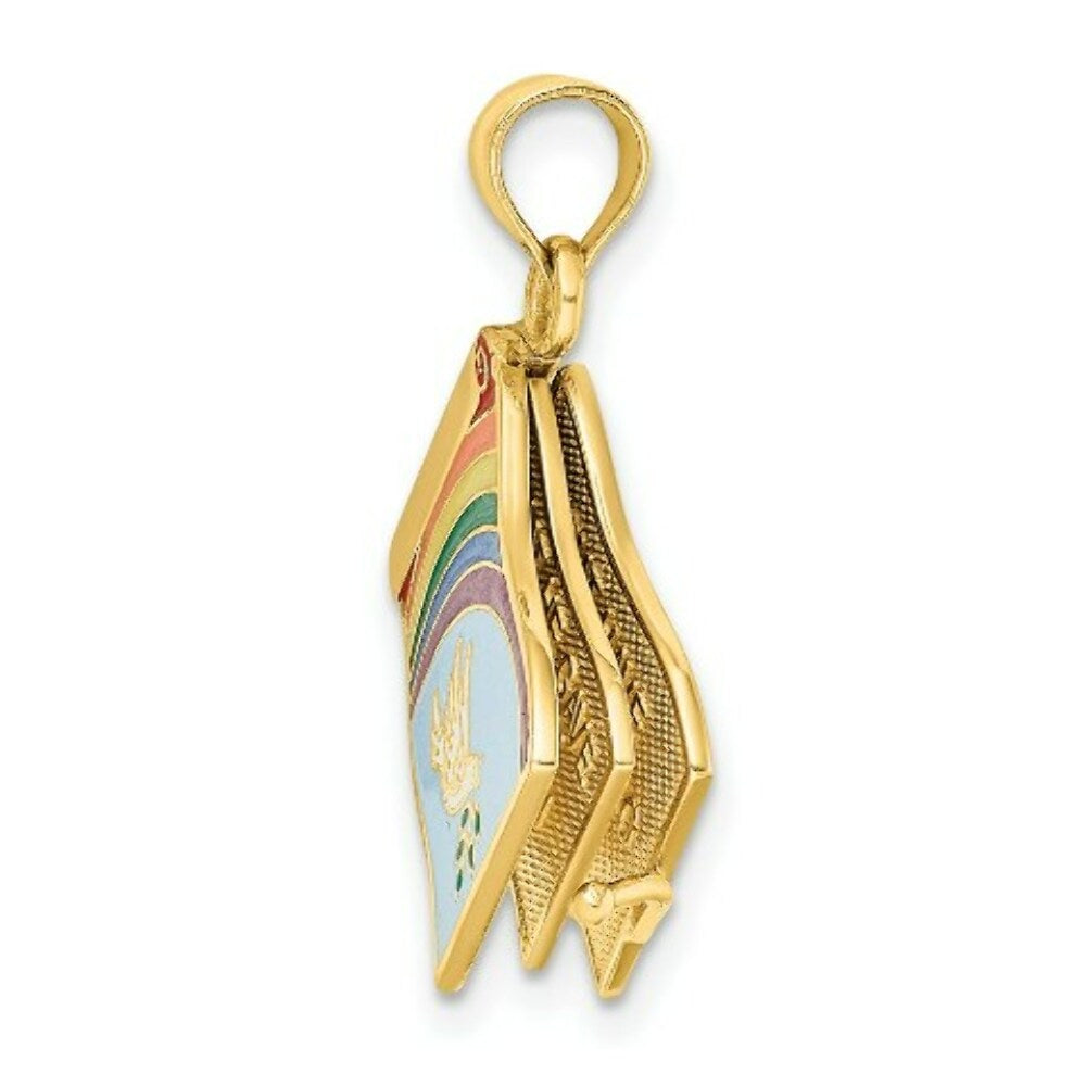14K Yellow Gold 3-D JOHN 3:16 BOOK With Moveable Pages & Rainbow Charm Pendant