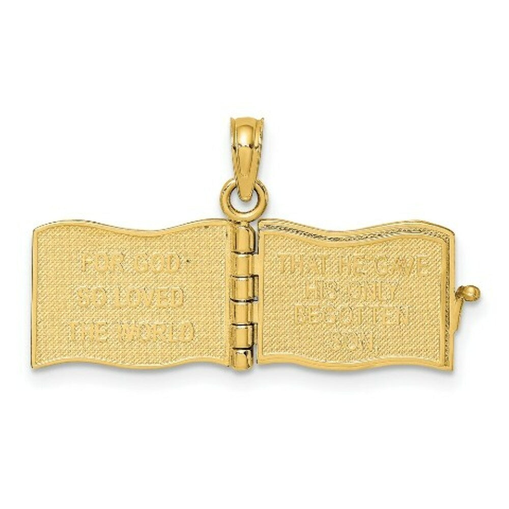 14K Yellow Gold 3-D JOHN 3:16 BOOK With Moveable Pages & Rainbow Charm Pendant