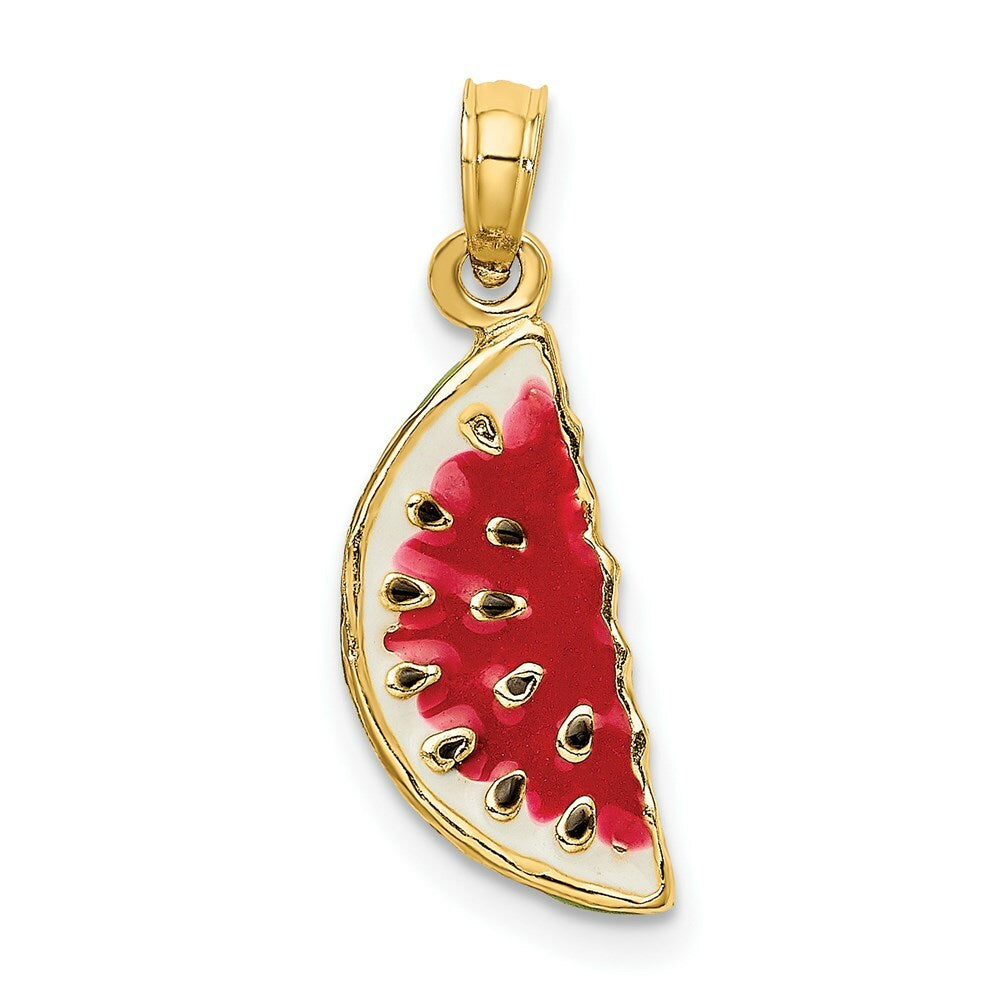 14K Yellow Gold With Enamel 3-D Watermellon Charm Pendant