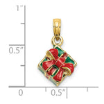 Load image into Gallery viewer, 14K Yellow Gold 3-D With Enamel GREEN GIFT BOX With RED BOW Charm Pendant
