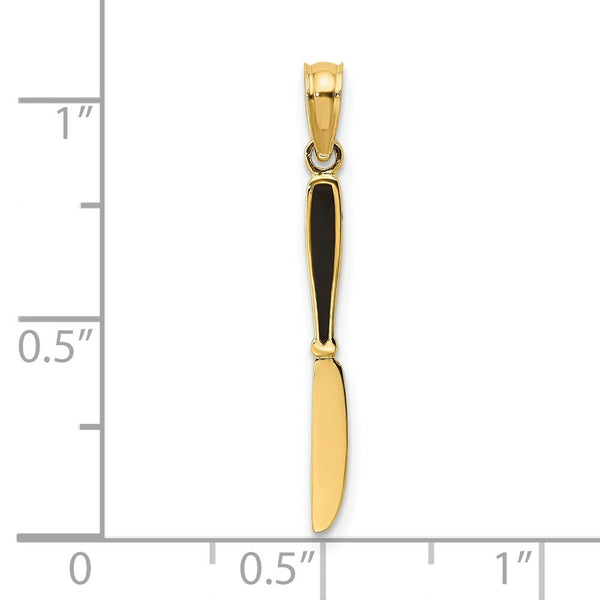 14K Yellow Gold With Black Enamel 3-D Table Knife Charm Pendant