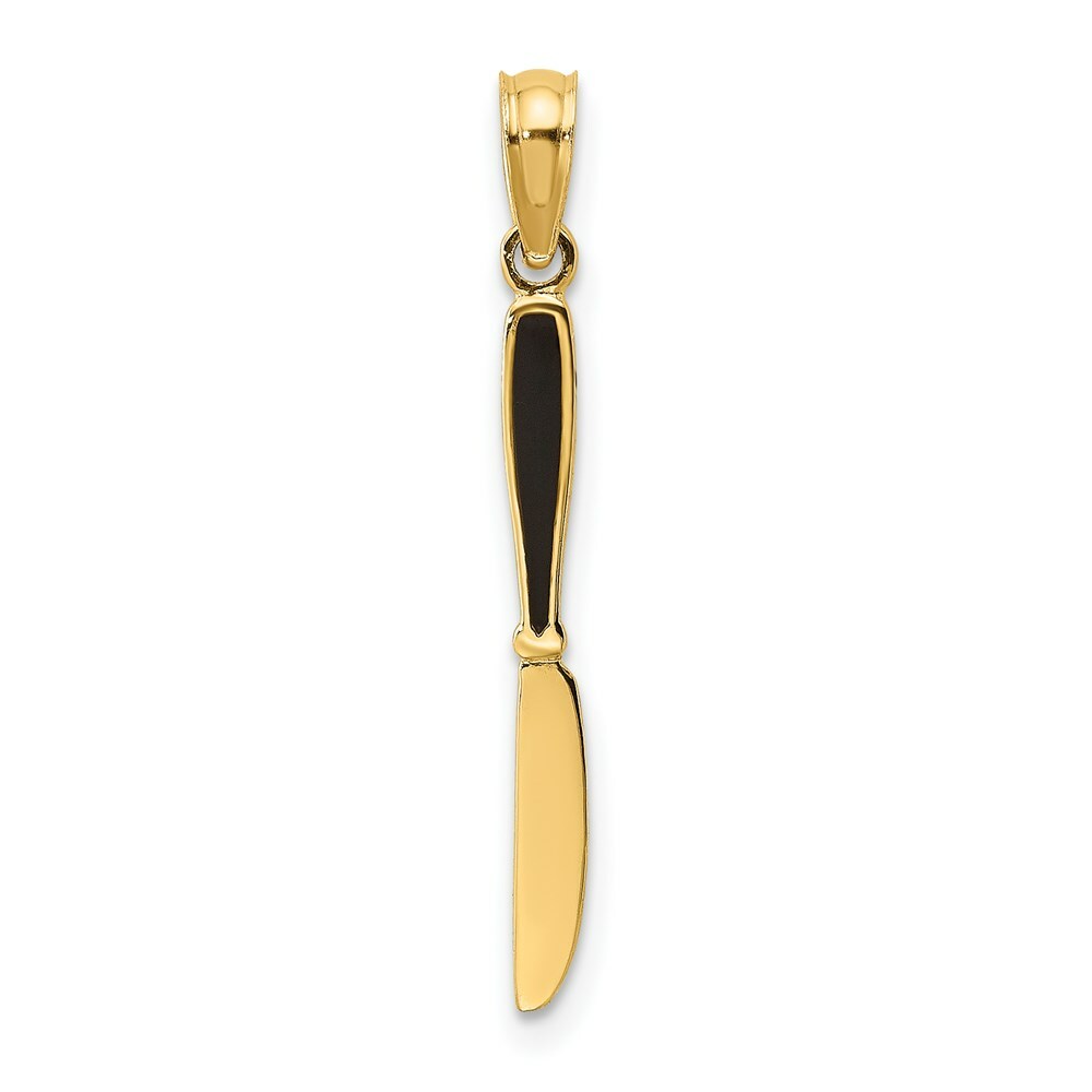 14K Yellow Gold With Black Enamel 3-D Table Knife Charm Pendant